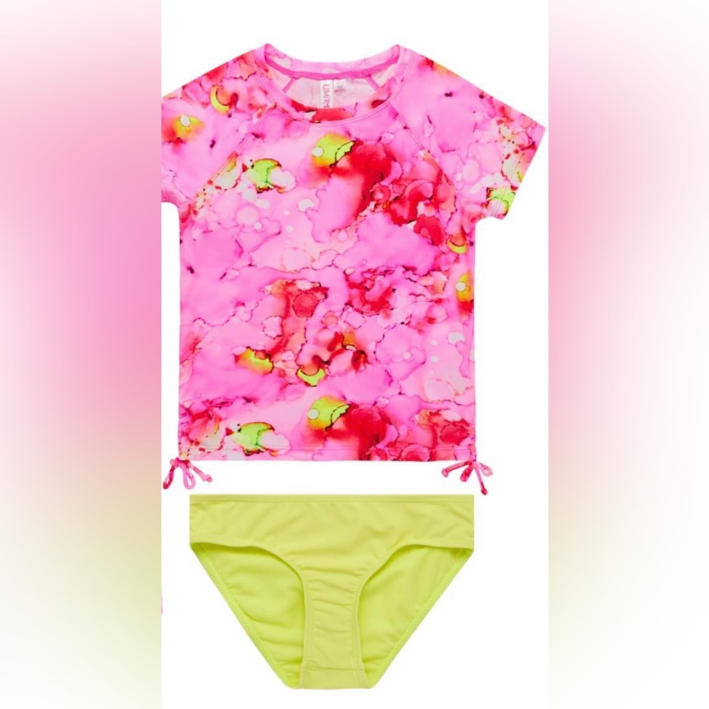 Limited Too Girls Vibrant Pink and Yellow Kids Swim Set Size 14/16